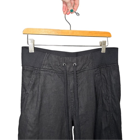 Athleta 100% Linen Wide Leg Pull-On Drawstring Waist Athletic Pants Black Size 6 - Picture 2 of 14